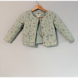 OshKosh B'gosh - Quilted Floral Green Jacket Girls 5T Lightweight Button Front
